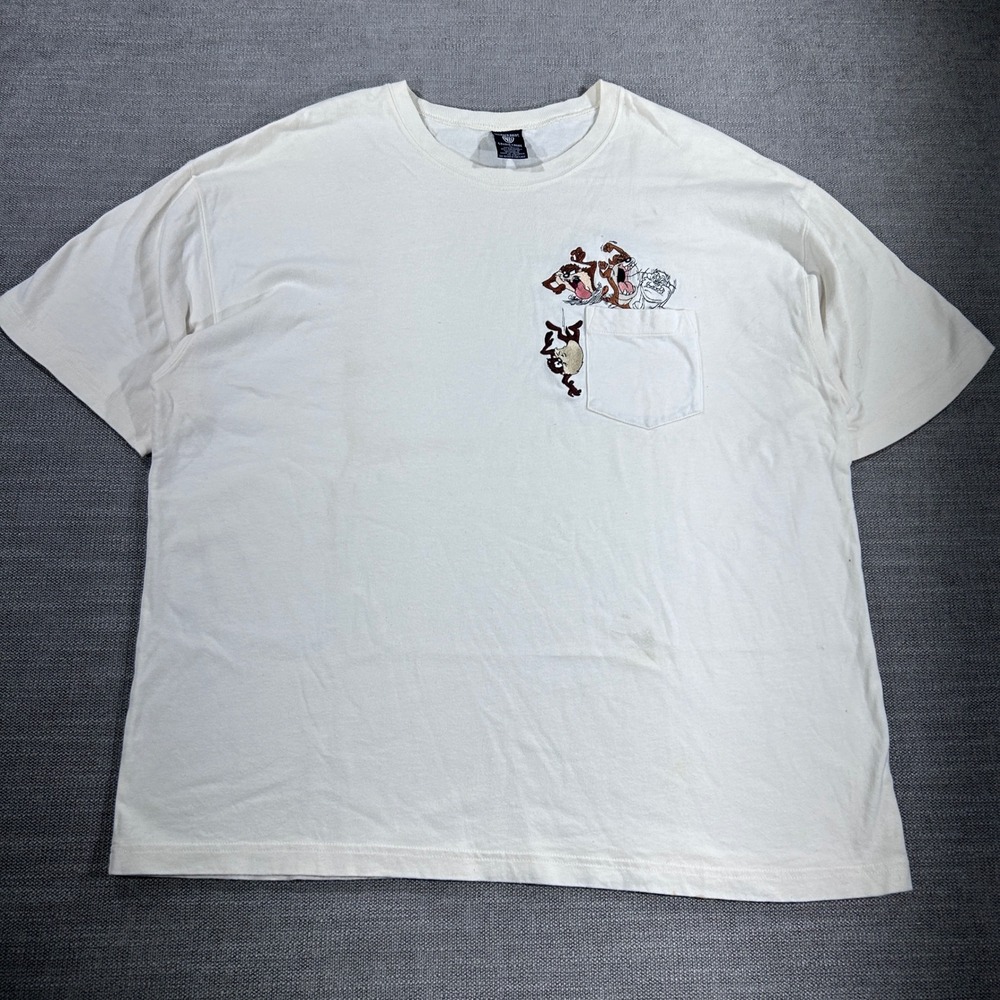 Warner Bros Studio Store T-Shirt Mens XL Off-White Good Taz Looney Tunes Pocket